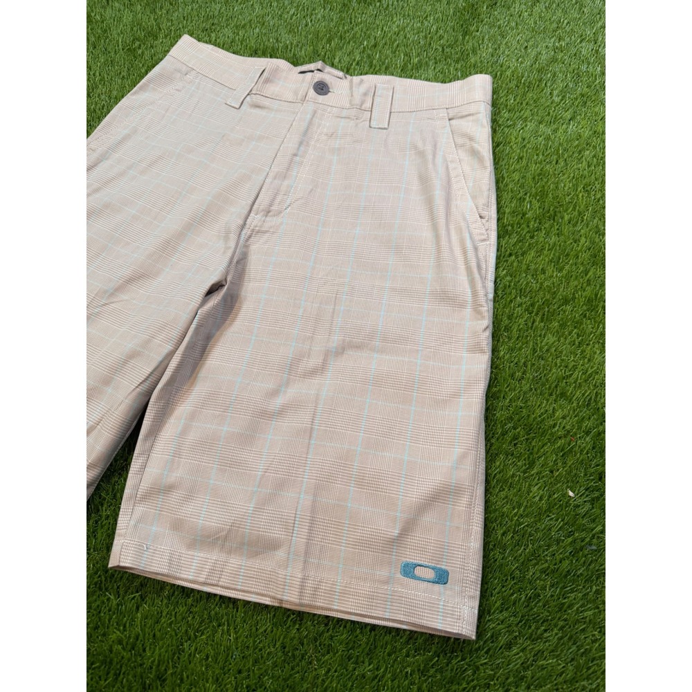 Oakley Mens Plaid Golf Shorts Tan Blue Size 33 Embroidered Logo 441779VT